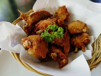 High angle view of food in plate on table