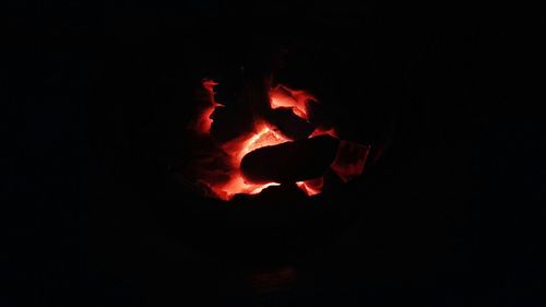 Close-up of fire in the dark