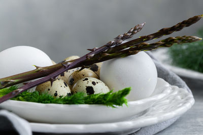 Close-up of bread in plate on table