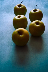 High angle view of apples on table