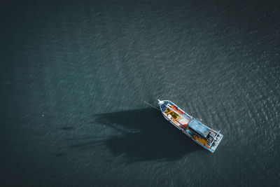 High angle view of boat in sea