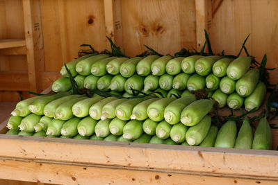 High angle view of green fruits at market