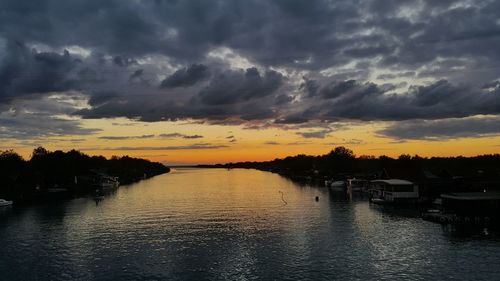 Scenic view of river against dramatic sky