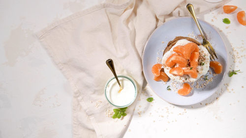 High angle view of food on table