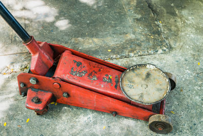 High angle view of old vintage car on street