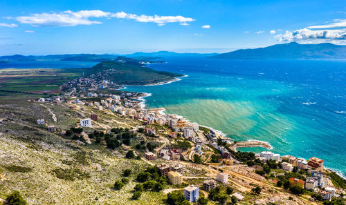 High angle view of sea against sky