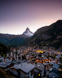 Beautiful view of zermatt and matterhorn peak background in the swiss alps