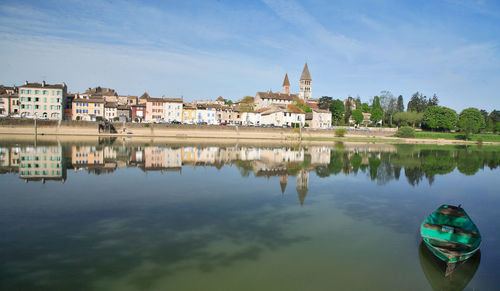 Reflection of buildings in lake