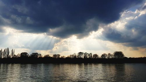 Panoramic view of lake against sky during sunset