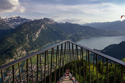 Panoramic view of bridge over mountains against sky