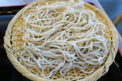 High angle view of noodles in bowl on table