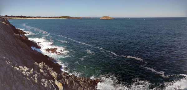 Scenic view of sea against clear sky