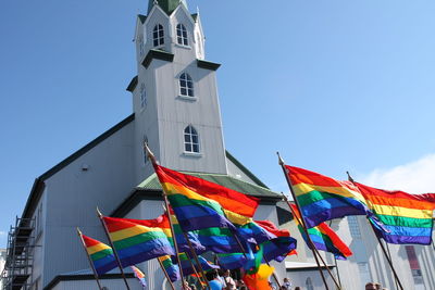 Low angle view of multi colored built structure