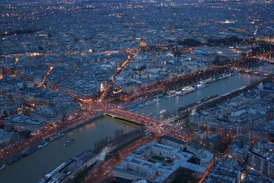 High angle view of illuminated city