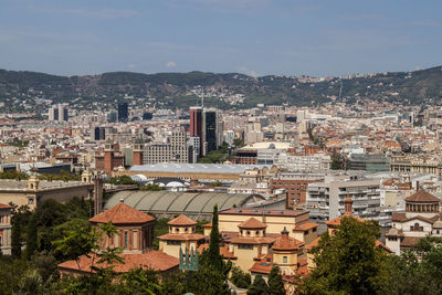 High angle view of townscape against sky