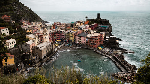 High angle view of buildings on beach