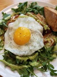 Close-up of breakfast served in plate