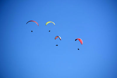 Photographic documentation of the moment of flight of a group of paragliding hurled 