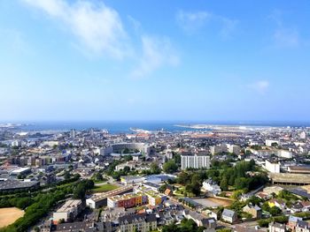 High angle view of townscape against sky, cherbourg 