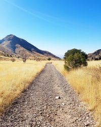 Road amidst landscape against clear blue sky