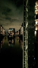 Reflection of illuminated buildings in water