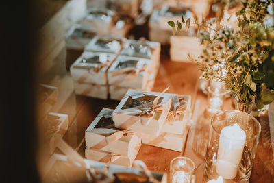 Close-up of decorations on table