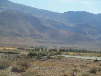 High angle view of mountains against sky