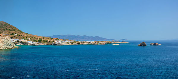 Scenic view of sea against clear blue sky