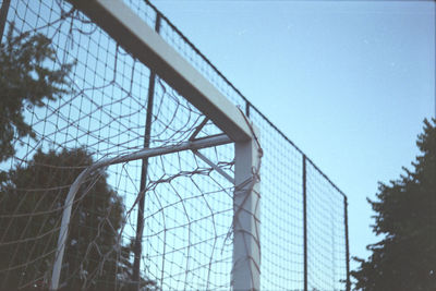 Low angle view of fence against clear sky