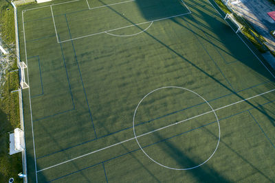 High angle view of soccer field