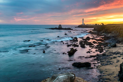 Scenic view of sea against sky during sunset