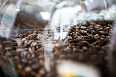 Close-up of coffee beans in glass