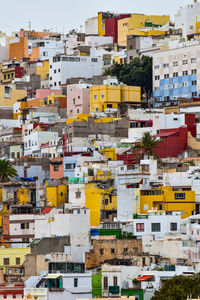 High angle view of buildings in town