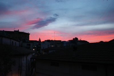 Low angle view of silhouette buildings against sky during sunset