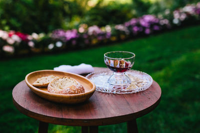 Close-up of breakfast on table