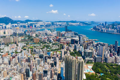 High angle view of buildings in city