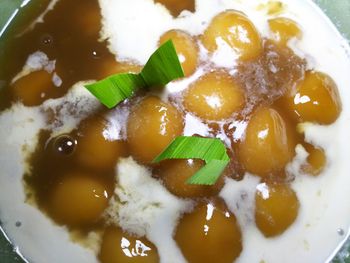 High angle view of dessert served in bowl