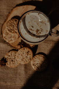 High angle view of coffee on table
