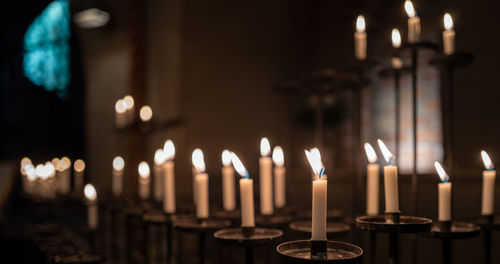 Close-up of illuminated candles