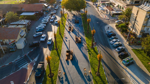 High angle view of street amidst buildings in city