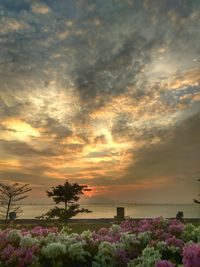 Scenic view of sea against dramatic sky