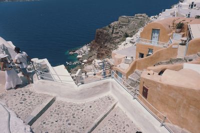 High angle view of buildings at seaside