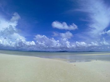 Scenic view of sea against blue sky