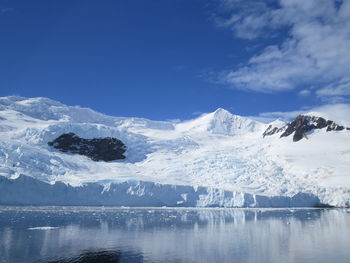 Scenic view of snow covered mountains against sky