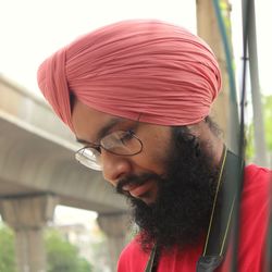 Portrait of man wearing turban