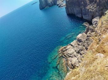 High angle view of rock formation in sea