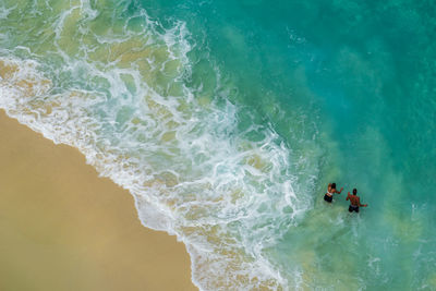 High angle view of people on beach