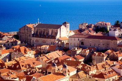 High angle view of buildings in city