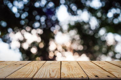 Low angle view of wooden table