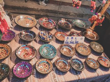 High angle view of candies for sale in market